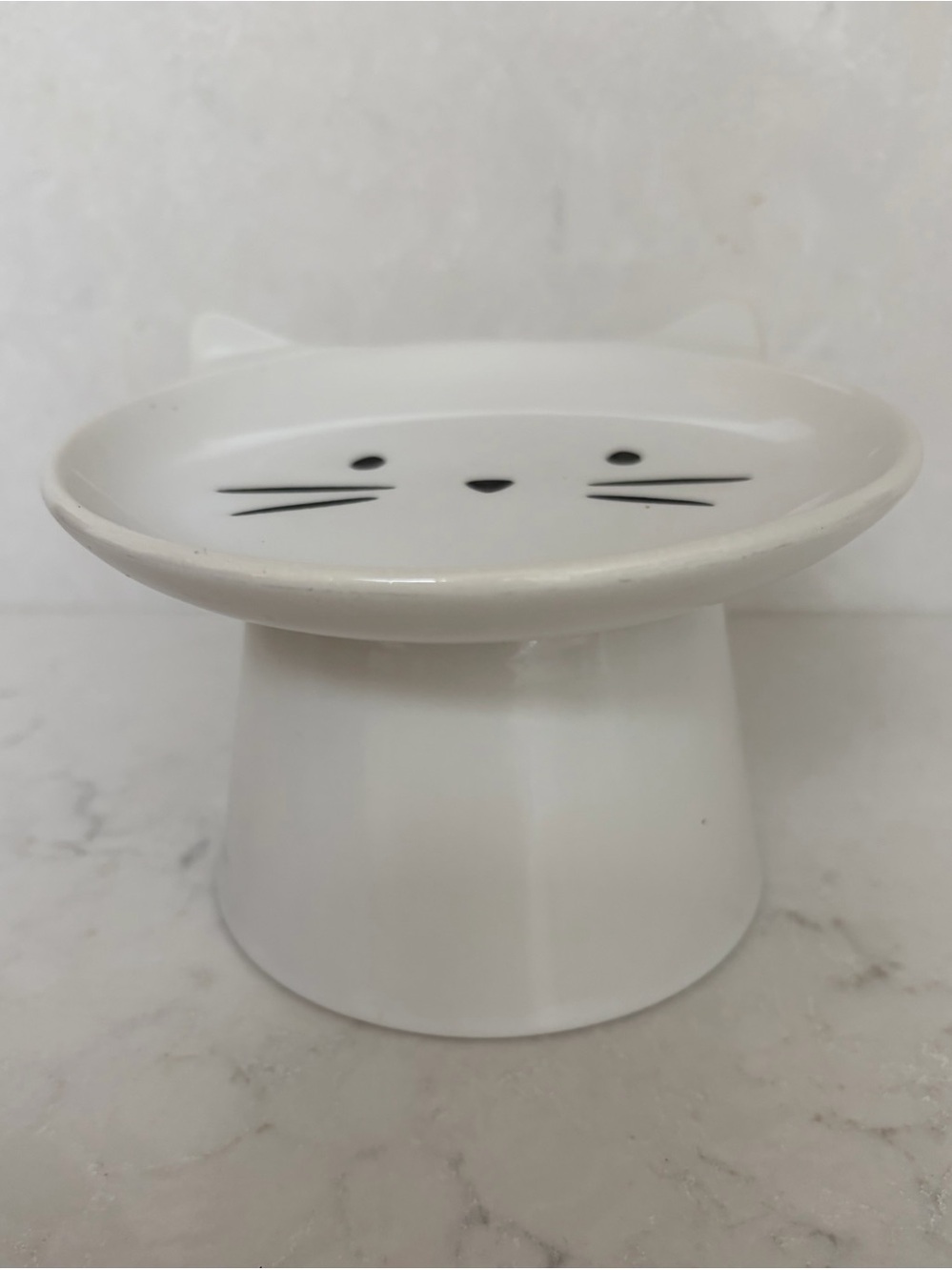 White Cat Ceramic Elevated Bowl - Cute Whisker Design